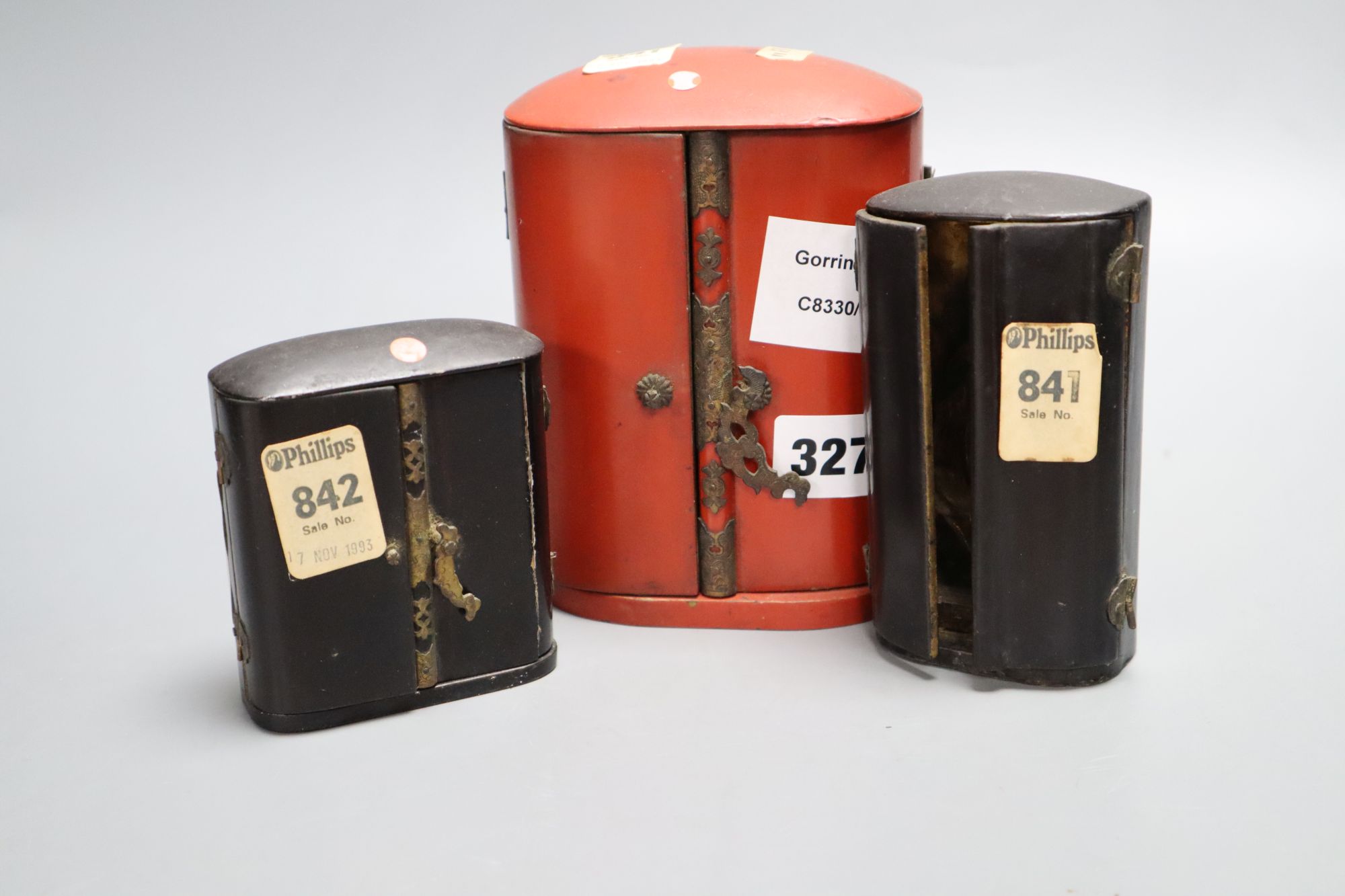 Three Japanese lacquer portable shrines (zushi), 19th century, tallest 15cm